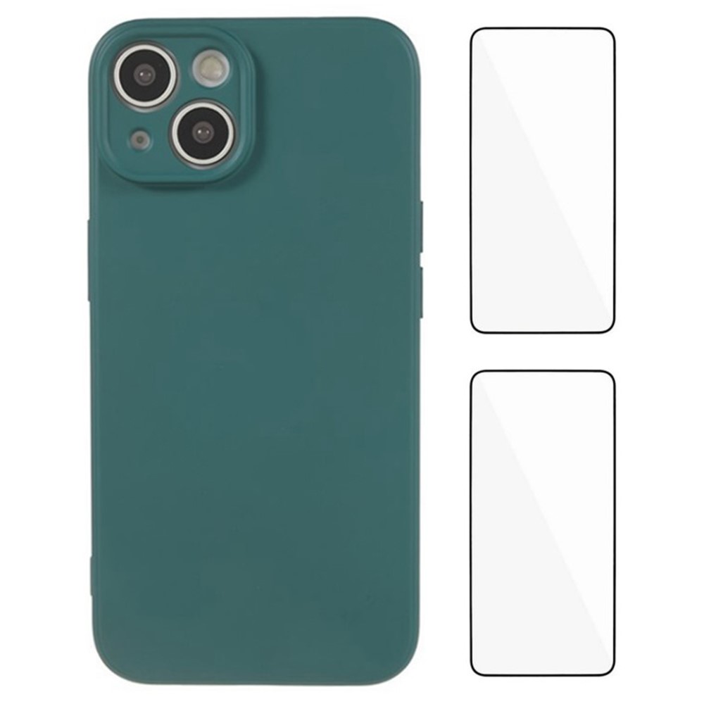 WANLONFENG RB3 Series For iPhone 13 Case with 2Pcs Screen Film, Precise Lens Hole Soft TPU Phone Back Cover - Army Green