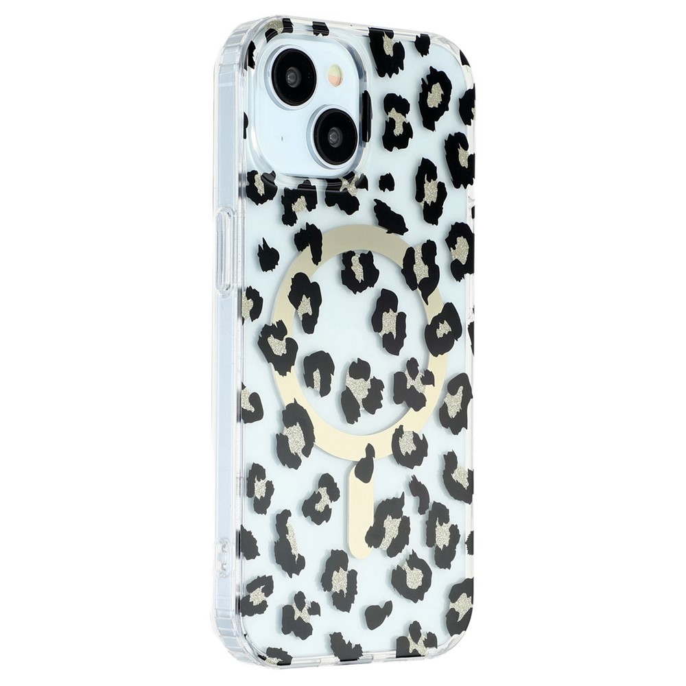 iPhone 15 Magnetic Case Leopard Print Design TPU PC Double Layer Electroplated Anti Yellow Shockproof Corner