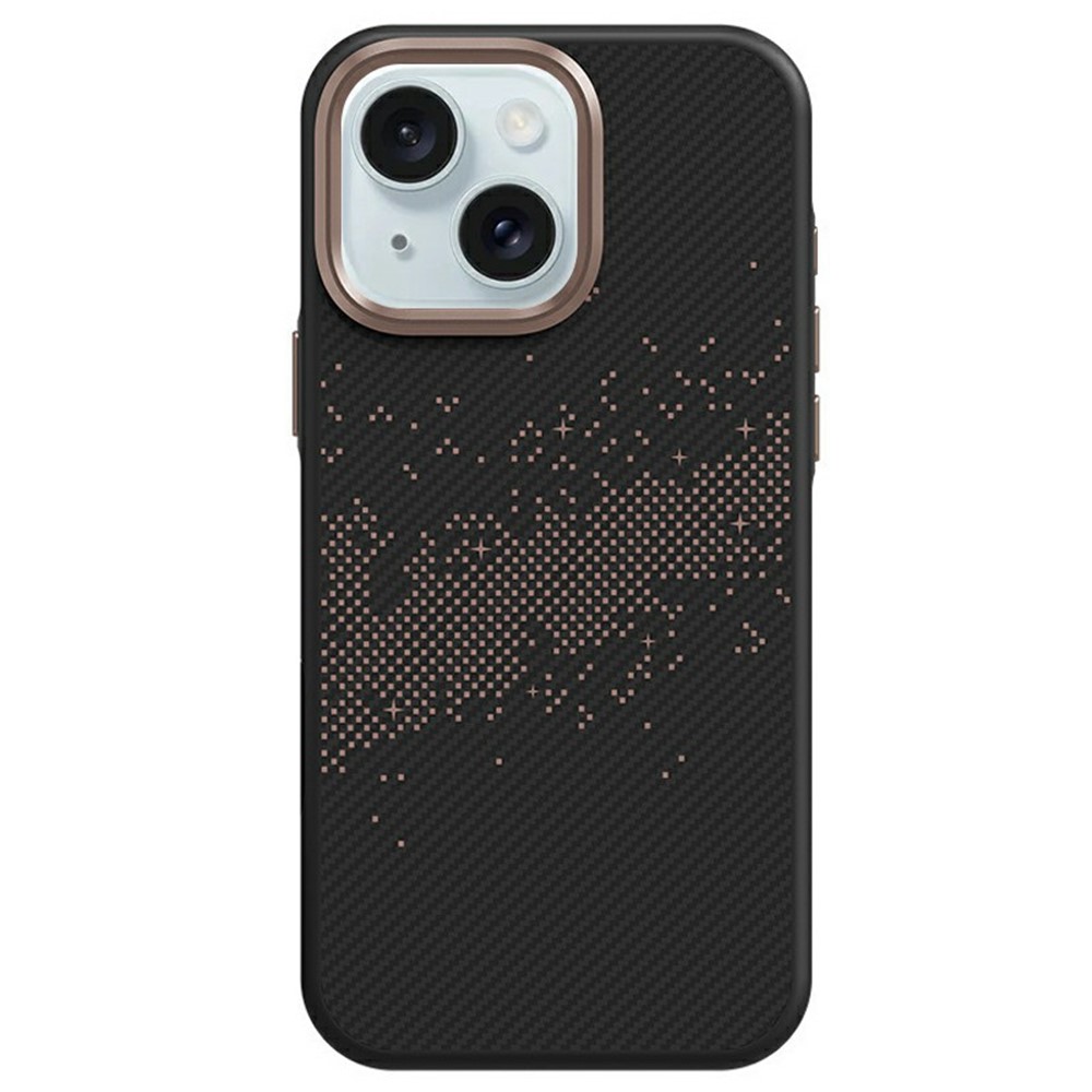 For iPhone 15 Case Milky Way Pattern TPU + PC Anti Fingerprint Phone Back Cover - Gold