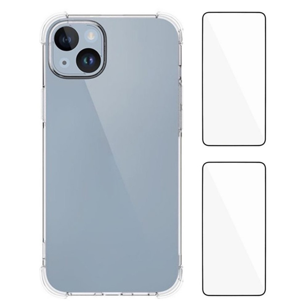 WANLONFENG WL2 Series for iPhone 15 Case 2.0mm TPU Phone Cover with 2Pcs Tempered Glass Films