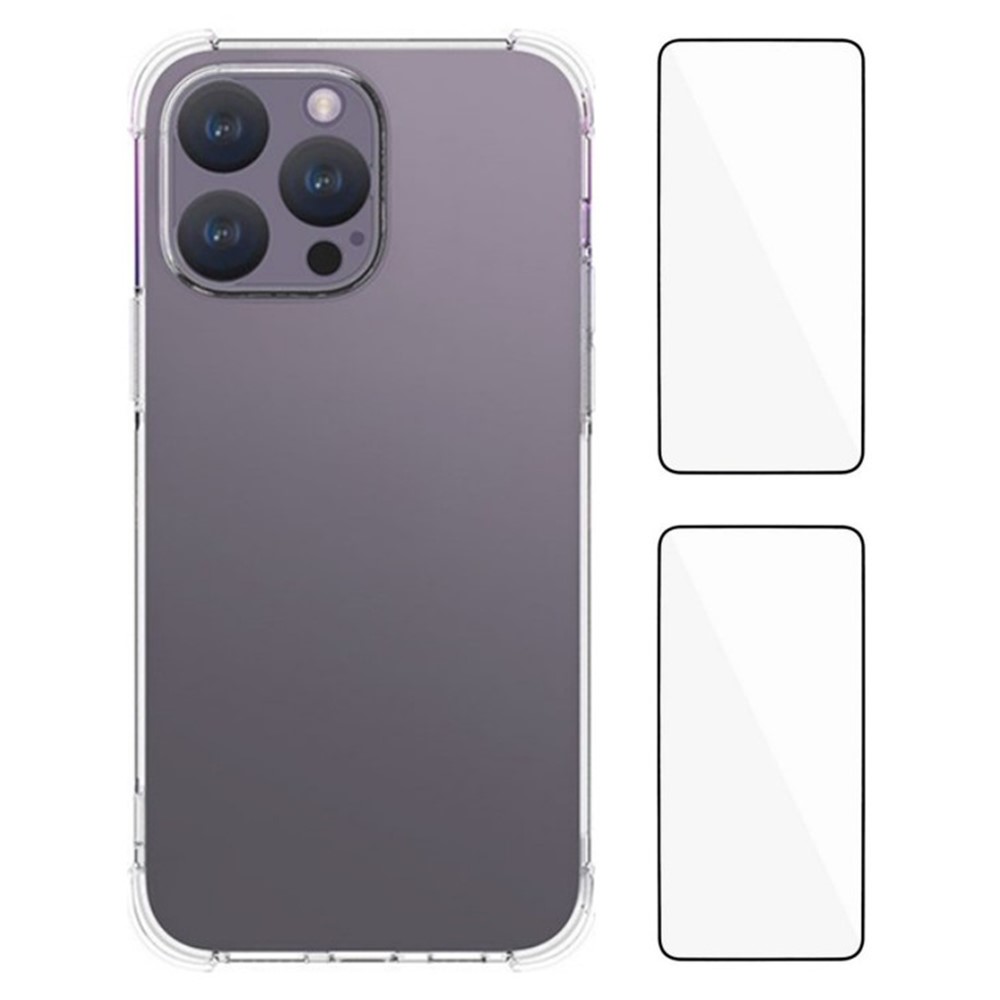 WANLONFENG WL2 Series for iPhone 14 Pro Max Case 2.0mm TPU Phone Cover with 2Pcs Tempered Glass Films