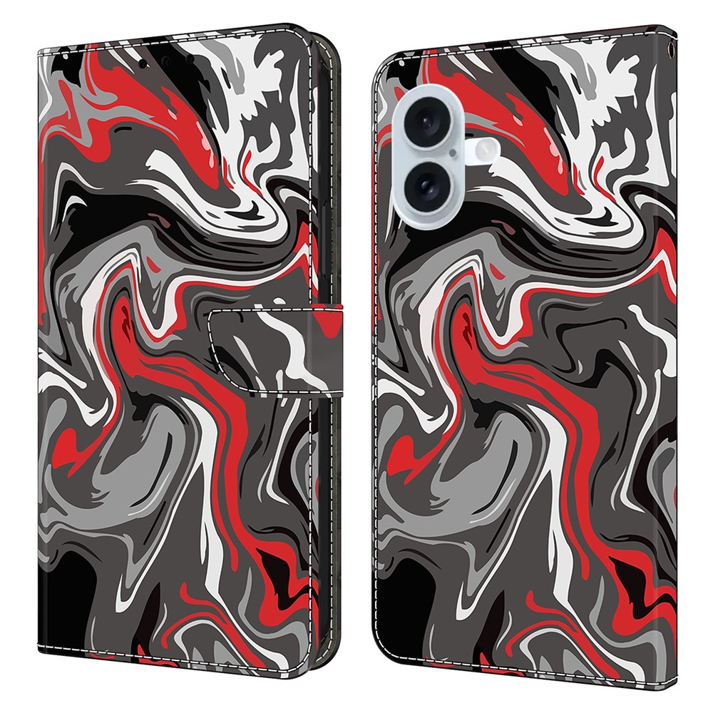 For iPhone 16 Plus Wallet Case Pattern Printing Stand Leather Flip Phone Cover - Rock Texture