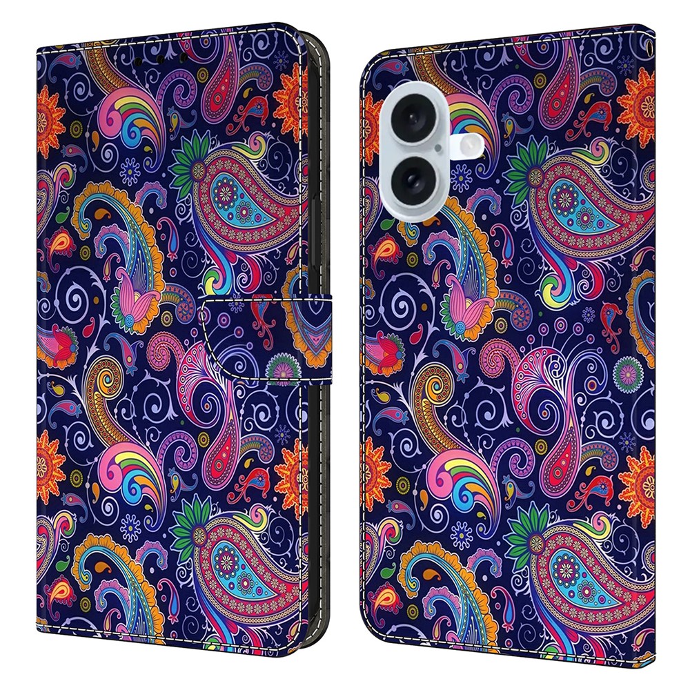 For iPhone 16 Plus Wallet Case Pattern Printing Stand Leather Flip Phone Cover - Ethnic Vine