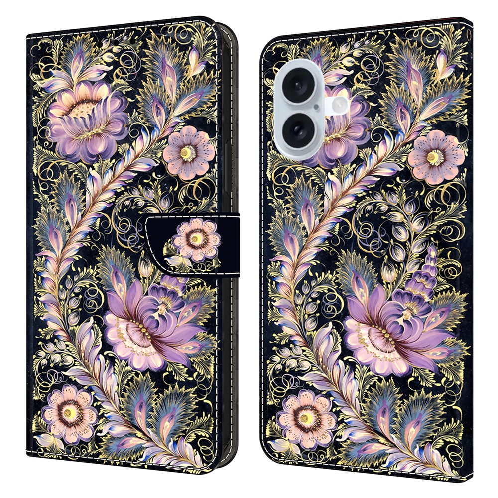 For iPhone 16 Plus Wallet Case Pattern Printing Stand Leather Flip Phone Cover - Vintage Gold Pin