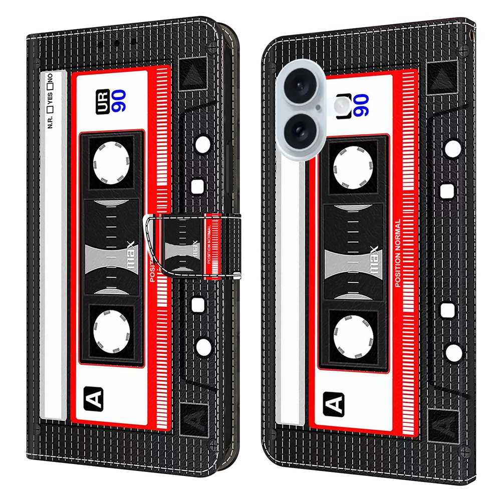 For iPhone 16 Plus Wallet Case Pattern Printing Stand Leather Flip Phone Cover - Tape