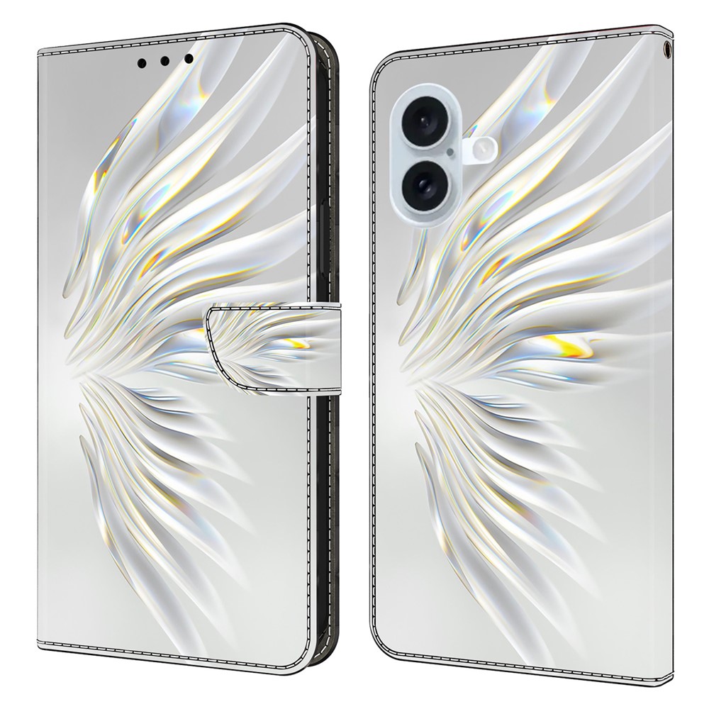 For iPhone 16 Plus Wallet Case Pattern Printing Stand Leather Flip Phone Cover - Crystal Wings