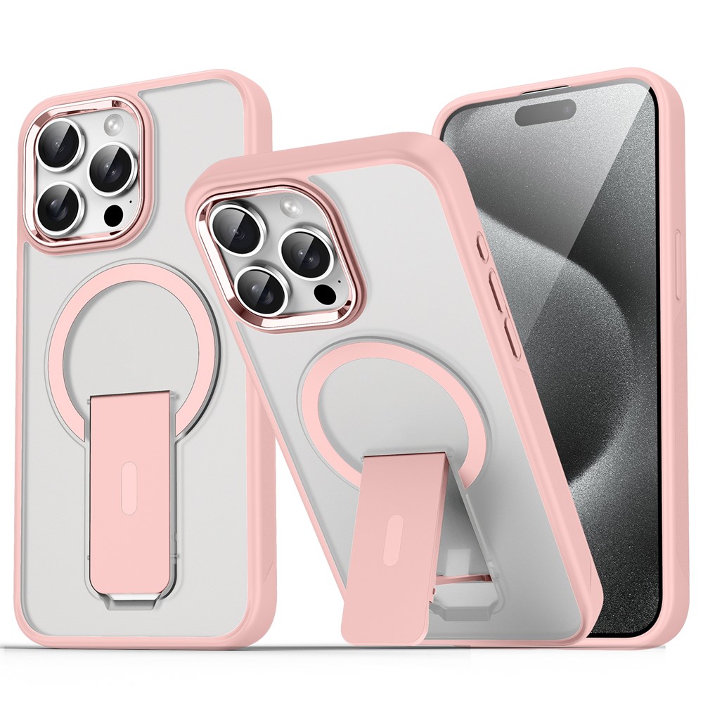 For iPhone 14 Pro Max Case Compatible with MagSafe PC + TPU Phone Cover with Kickstand - Pink