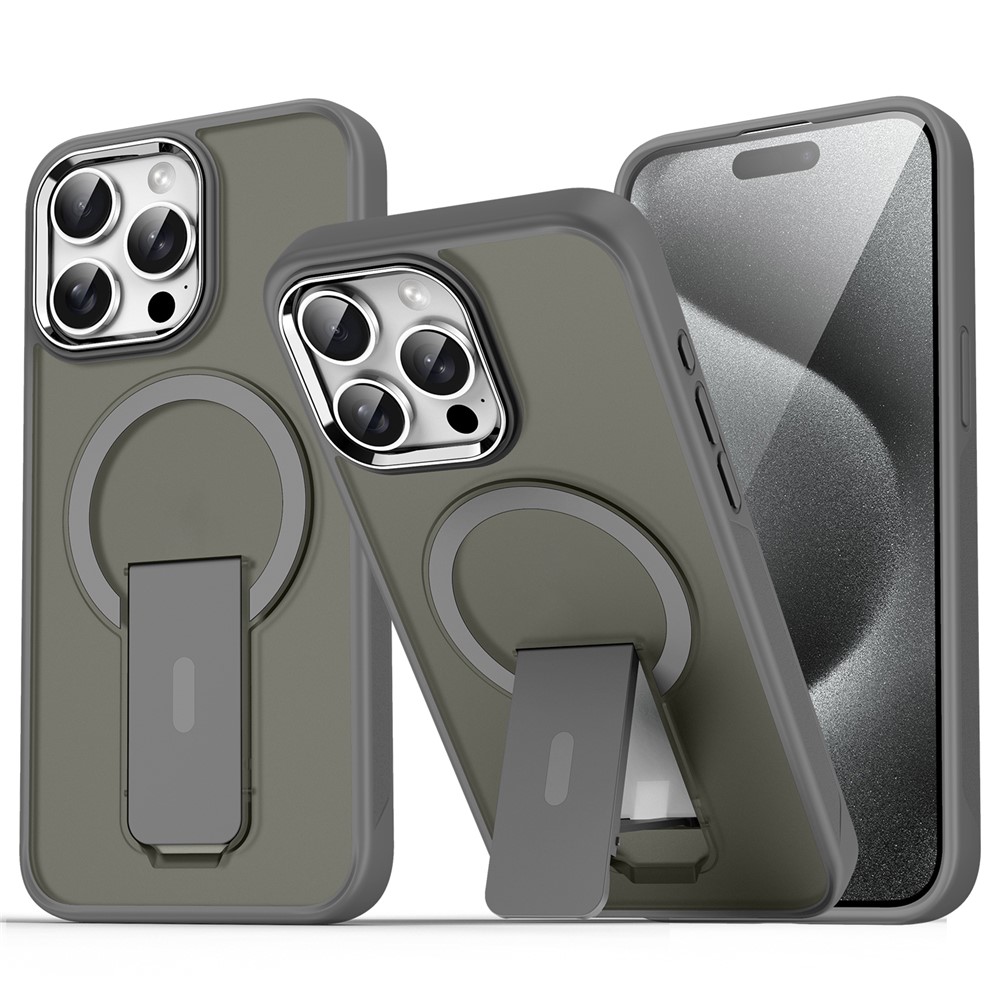 For iPhone 14 Pro Case Compatible with MagSafe PC + TPU Phone Cover with Kickstand - Titanium Grey