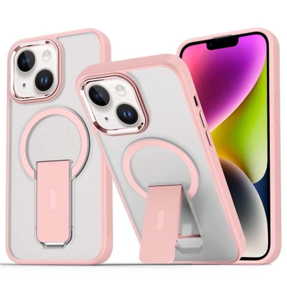 For iPhone 15 Plus / 14 Plus Case Compatible with MagSafe PC + TPU Phone Cover with Kickstand - Pink