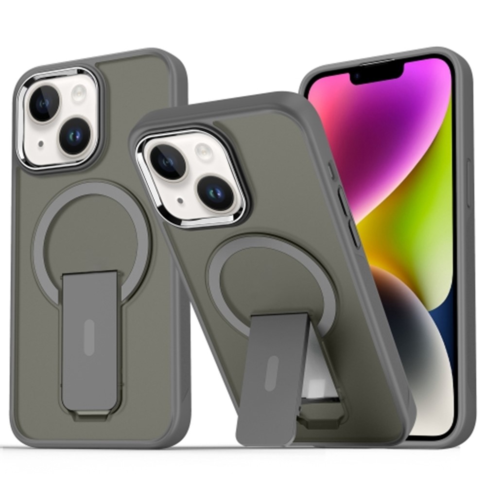 For iPhone 15 Plus / 14 Plus Case Compatible with MagSafe PC + TPU Phone Cover with Kickstand - Titanium Grey