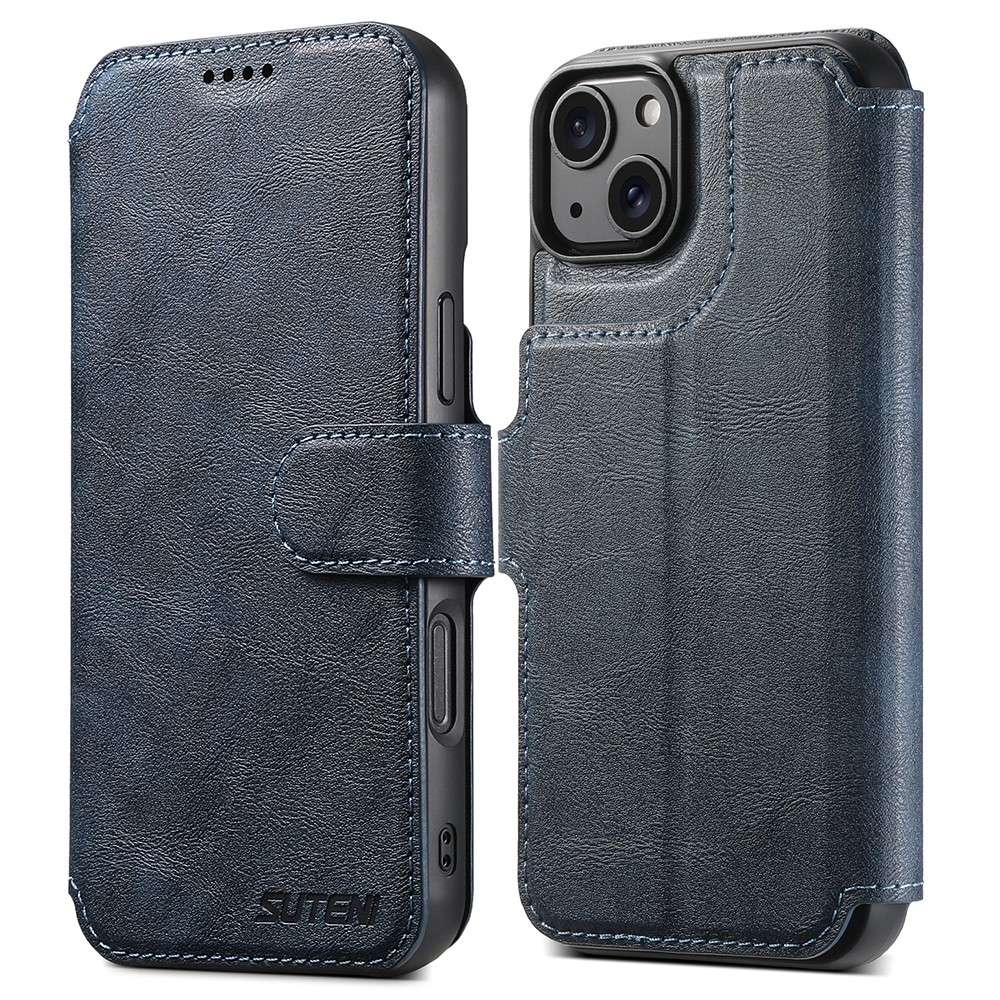 SUTENI Q-05 For iPhone 15 Wallet Case 2 in 1 Detachable Leather Flip Phone Cover with Stand - Blue