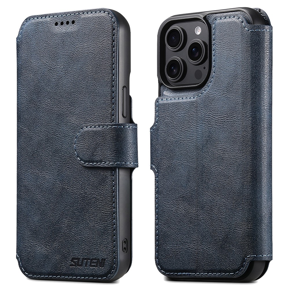 SUTENI Q-05 For iPhone 13 Pro Wallet Case 2 in 1 Detachable Leather Flip Phone Cover with Stand - Blue