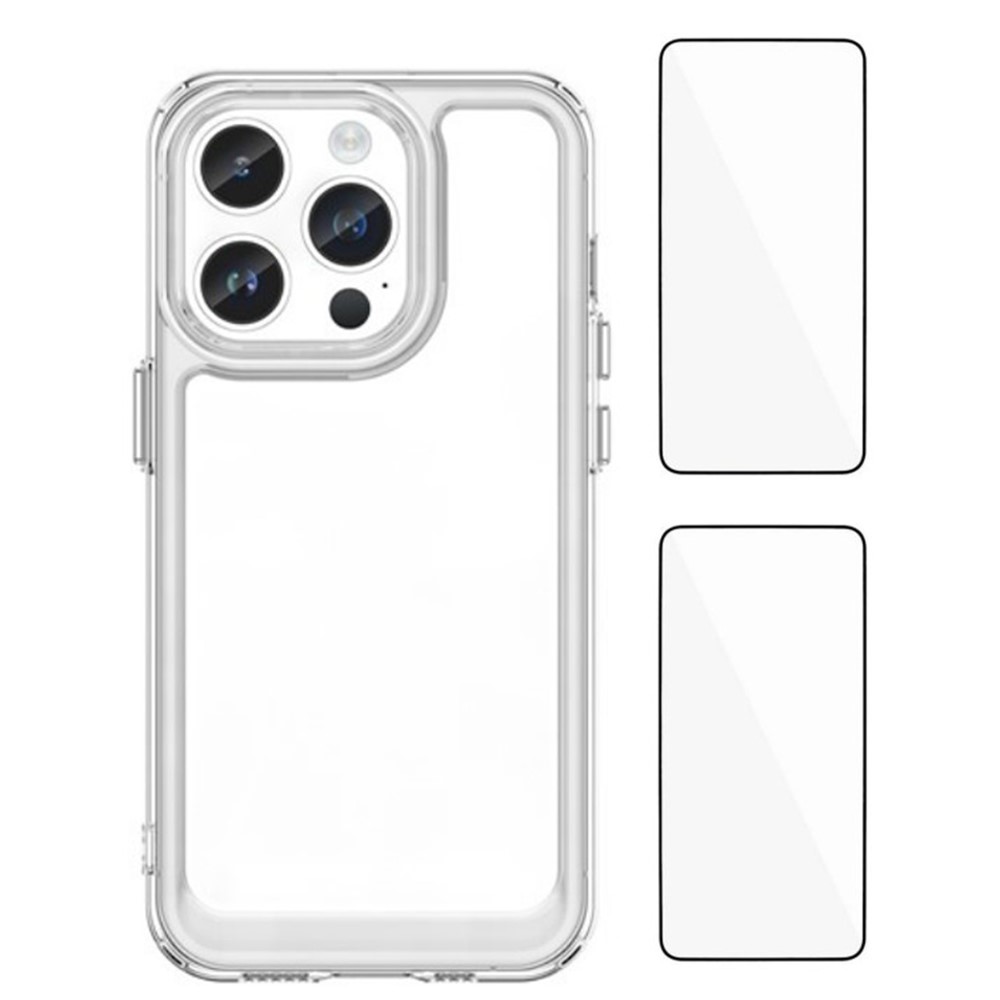 WANLONFENG MF2 Series For iPhone 14 Pro Case TPU Acrylic Clear Phone Cover with 2Pcs Tempered Glass Film