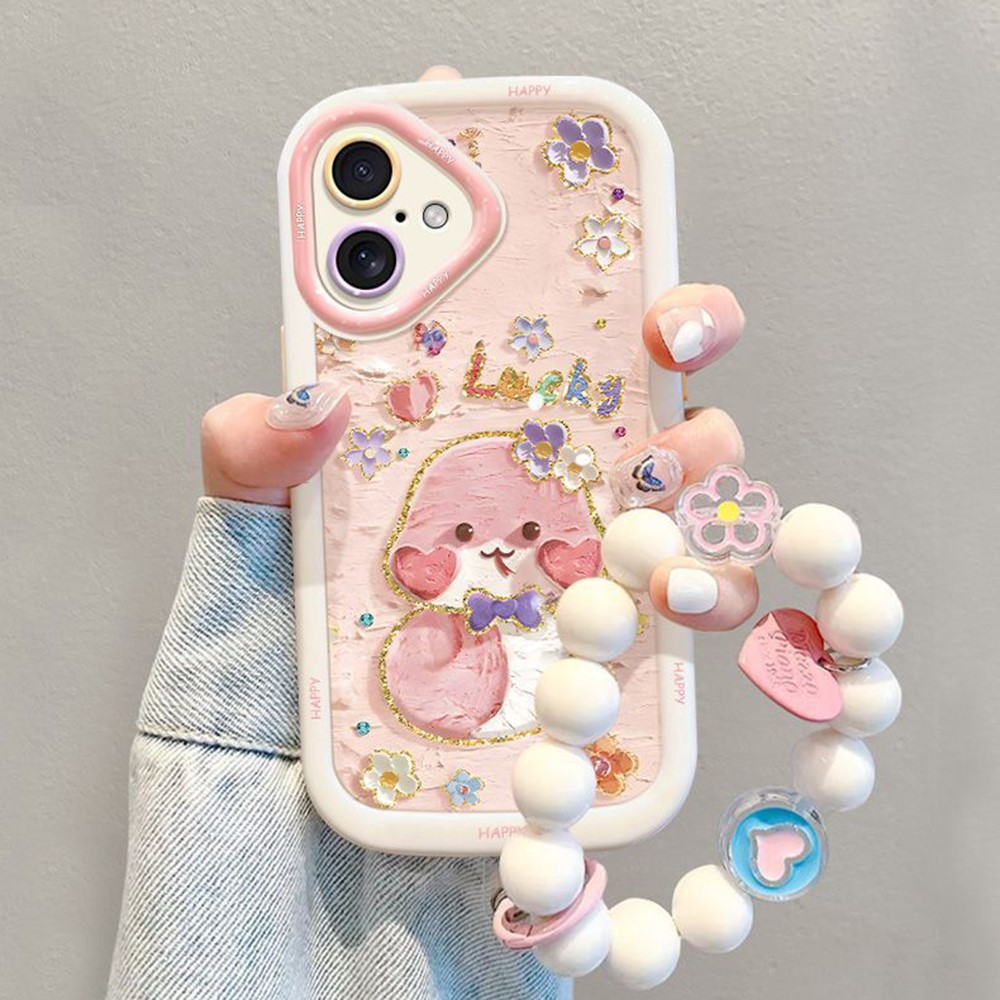 For iPhone 16 Plus Case with Strap Lucky Snake Pattern Design TPU + PC Protective Phone Cover