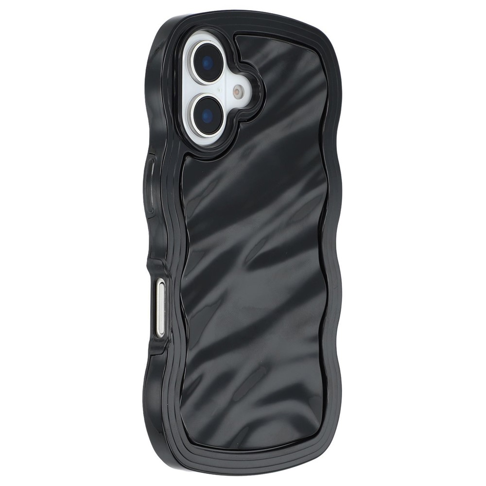 WT Series for iPhone 16 Plus Case Wavy Edge Shockproof TPU + PC Phone Cover - Black