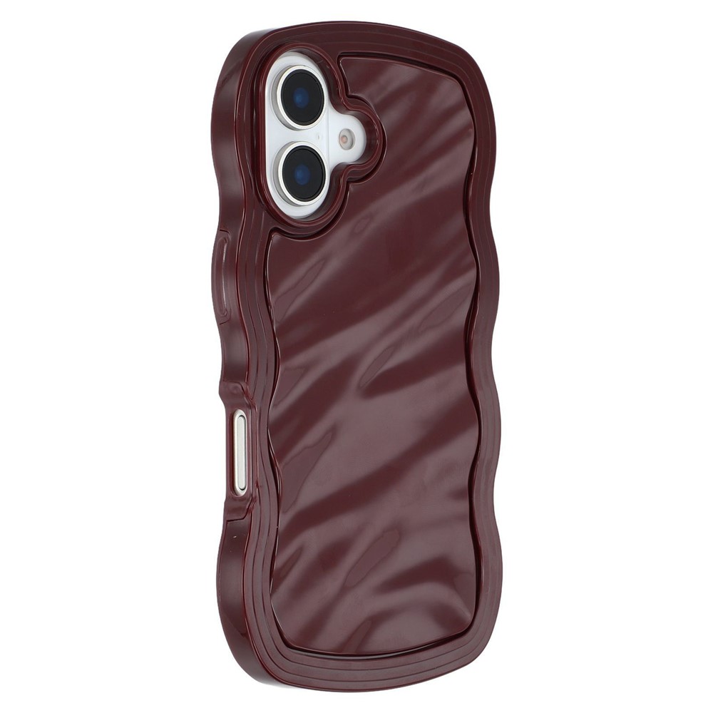 WT Series for iPhone 16 Plus Case Wavy Edge Shockproof TPU + PC Phone Cover - Wine Red