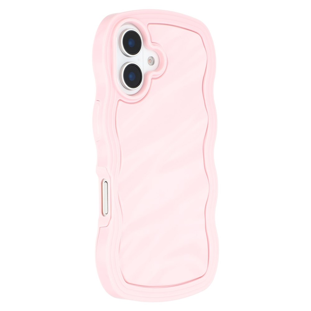 WT Series for iPhone 16 Plus Case Wavy Edge Shockproof TPU + PC Phone Cover - Pink