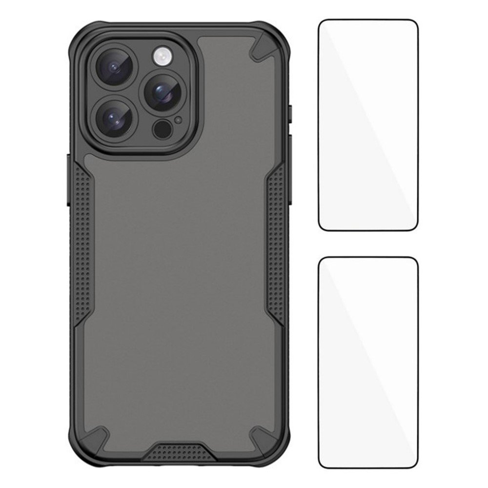 WANLONFENG MFFJ2 Series For iPhone 14 Pro Max Back Cover with 2PCS Tempered Glass TPU + Acrylic Phone Case - Black