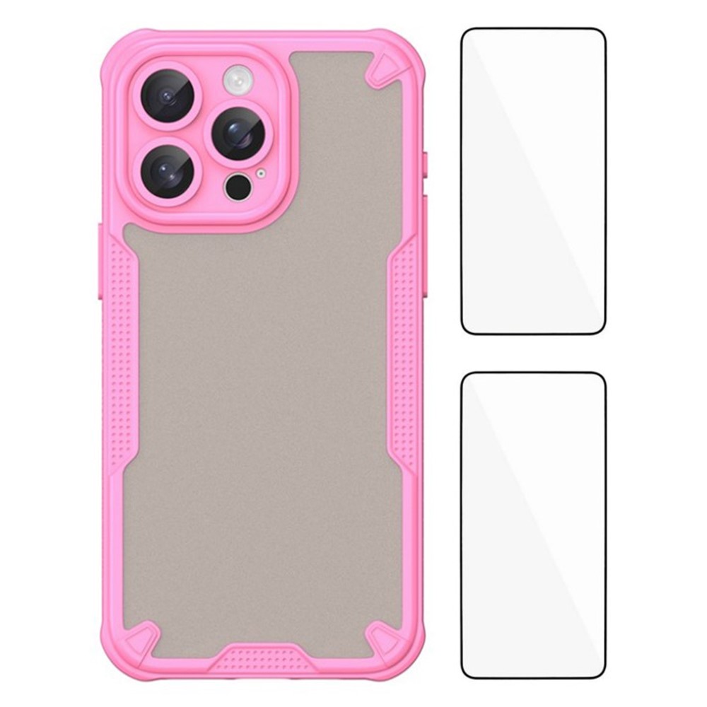 WANLONFENG MFFJ2 Series For iPhone 14 Pro Max Back Cover with 2PCS Tempered Glass TPU + Acrylic Phone Case - Pink
