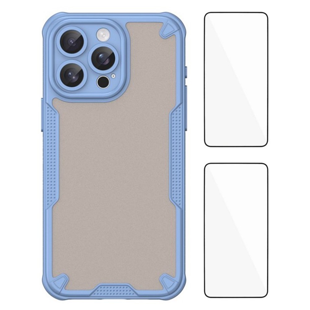 WANLONFENG MFFJ2 Series For iPhone 14 Pro Max Back Cover with 2PCS Tempered Glass TPU + Acrylic Phone Case - Blue