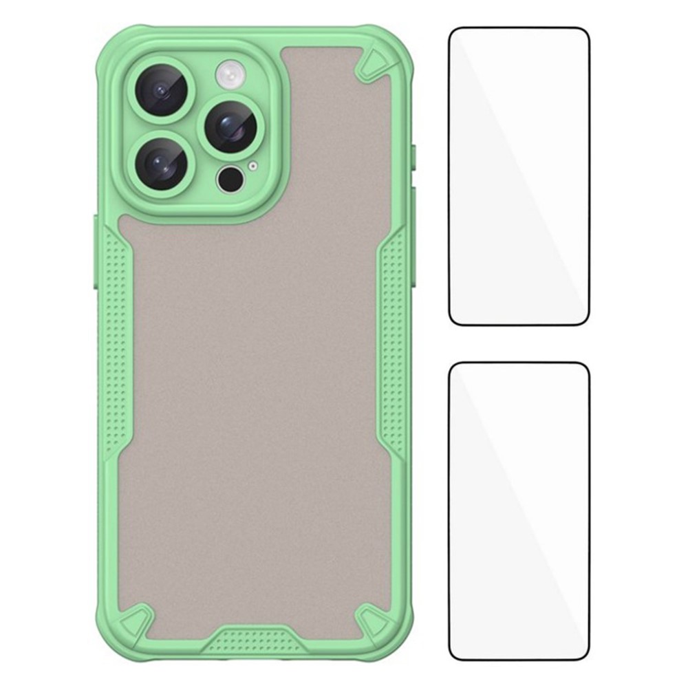WANLONFENG MFFJ2 Series For iPhone 14 Pro Max Back Cover with 2PCS Tempered Glass TPU + Acrylic Phone Case - Green