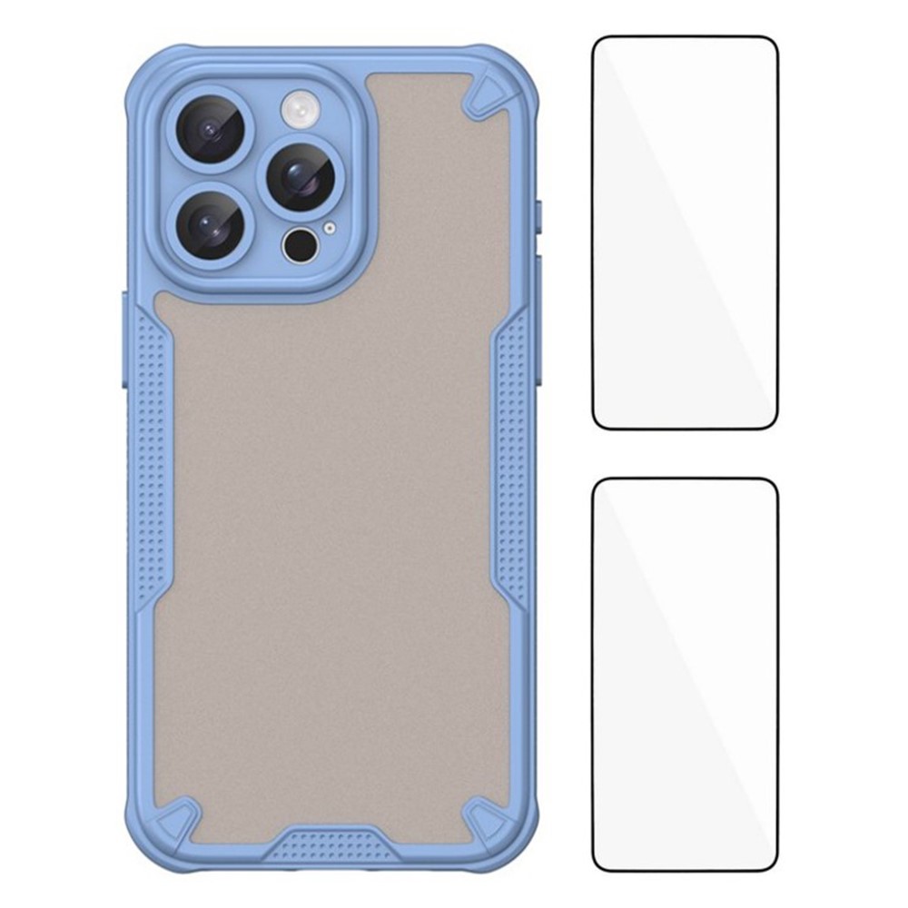 WANLONFENG MFFJ2 Series For iPhone 14 Pro Back Cover with 2PCS Tempered Glass TPU + Acrylic Phone Case - Blue