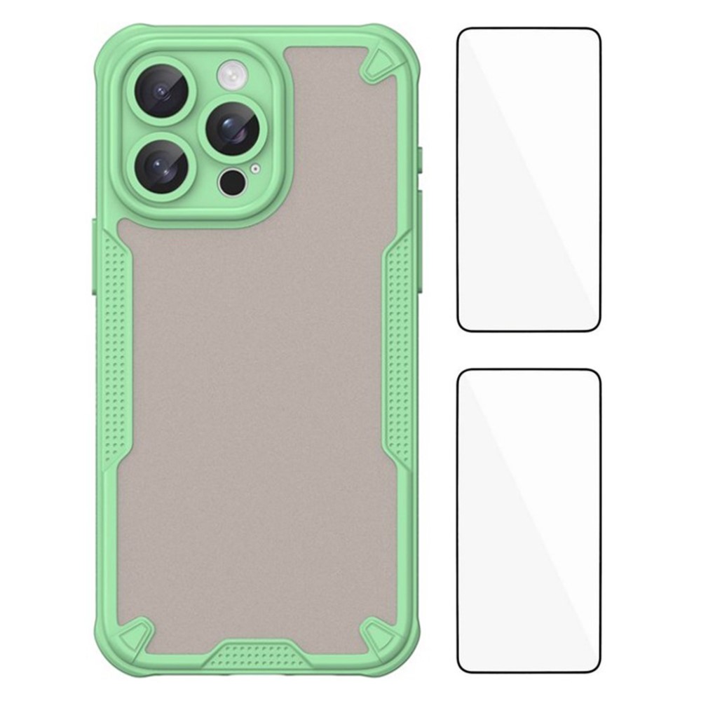 WANLONFENG MFFJ2 Series For iPhone 14 Pro Back Cover with 2PCS Tempered Glass TPU + Acrylic Phone Case - Green