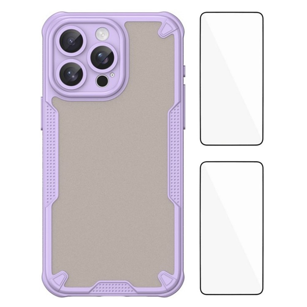 WANLONFENG MFFJ2 Series For iPhone 14 Pro Back Cover with 2PCS Tempered Glass TPU + Acrylic Phone Case - Purple