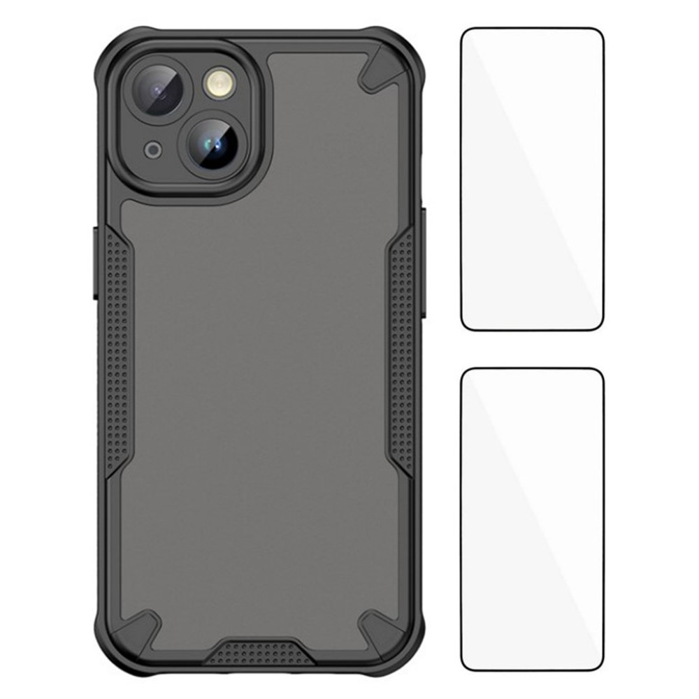 WANLONFENG MFFJ2 Series For iPhone 14 Back Cover with 2PCS Tempered Glass TPU + Acrylic Phone Case - Black