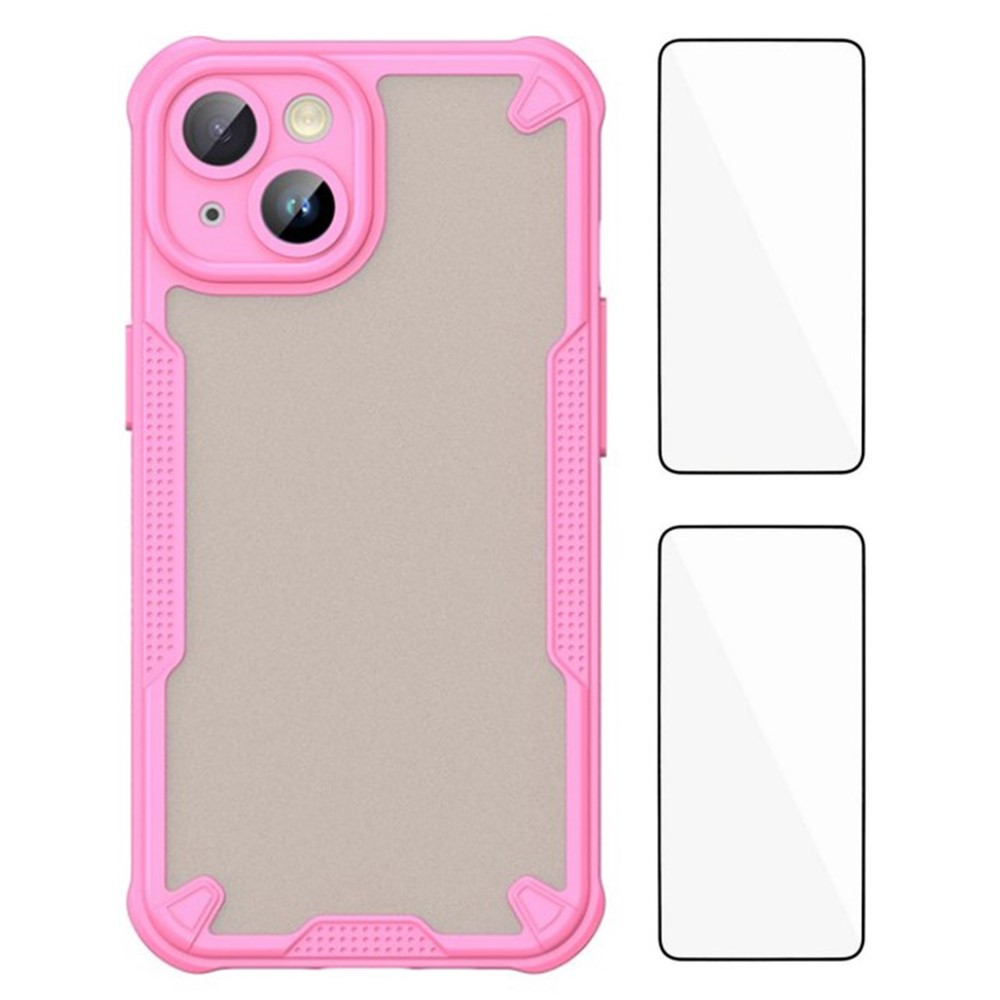 WANLONFENG MFFJ2 Series For iPhone 14 Back Cover with 2PCS Tempered Glass TPU + Acrylic Phone Case - Pink