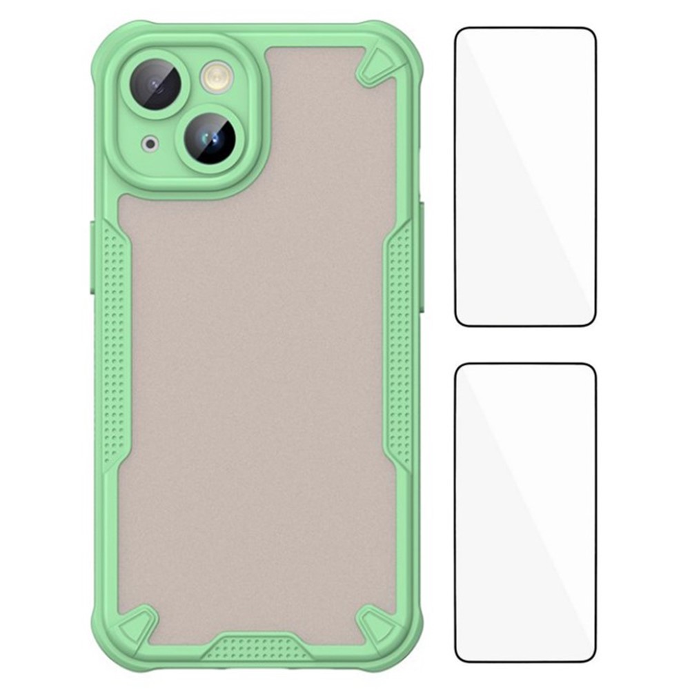 WANLONFENG MFFJ2 Series For iPhone 14 Back Cover with 2PCS Tempered Glass TPU + Acrylic Phone Case - Green