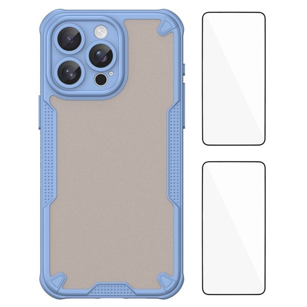 WANLONFENG MFFJ2 Series For iPhone 15 Pro Max Back Cover with 2PCS Tempered Glass TPU + Acrylic Phone Case - Blue