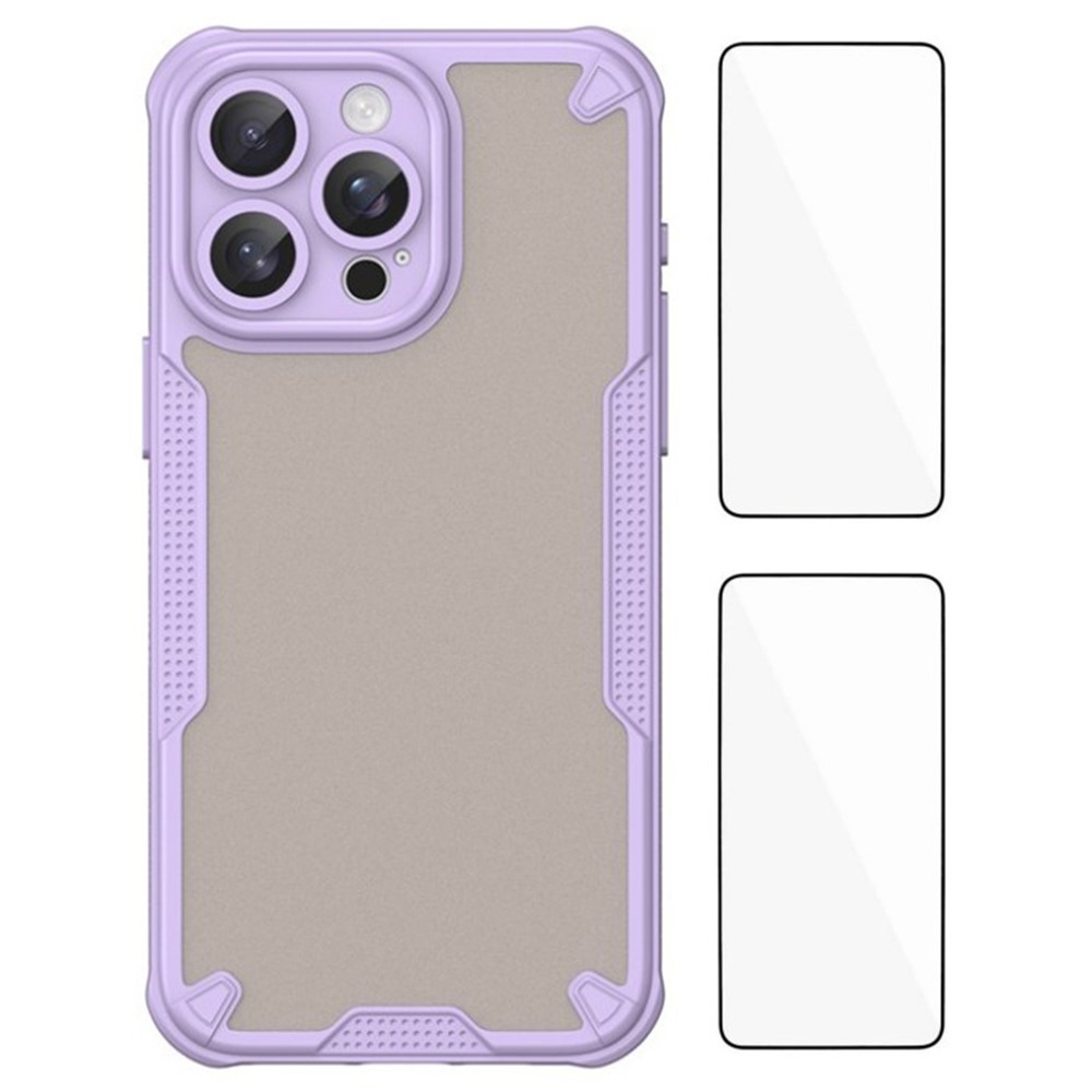 WANLONFENG MFFJ2 Series For iPhone 15 Pro Max Back Cover with 2PCS Tempered Glass TPU + Acrylic Phone Case - Purple