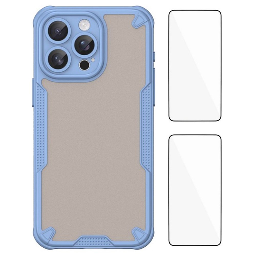 WANLONFENG MFFJ2 Series For iPhone 15 Pro Back Cover with 2PCS Tempered Glass TPU + Acrylic Phone Case - Blue
