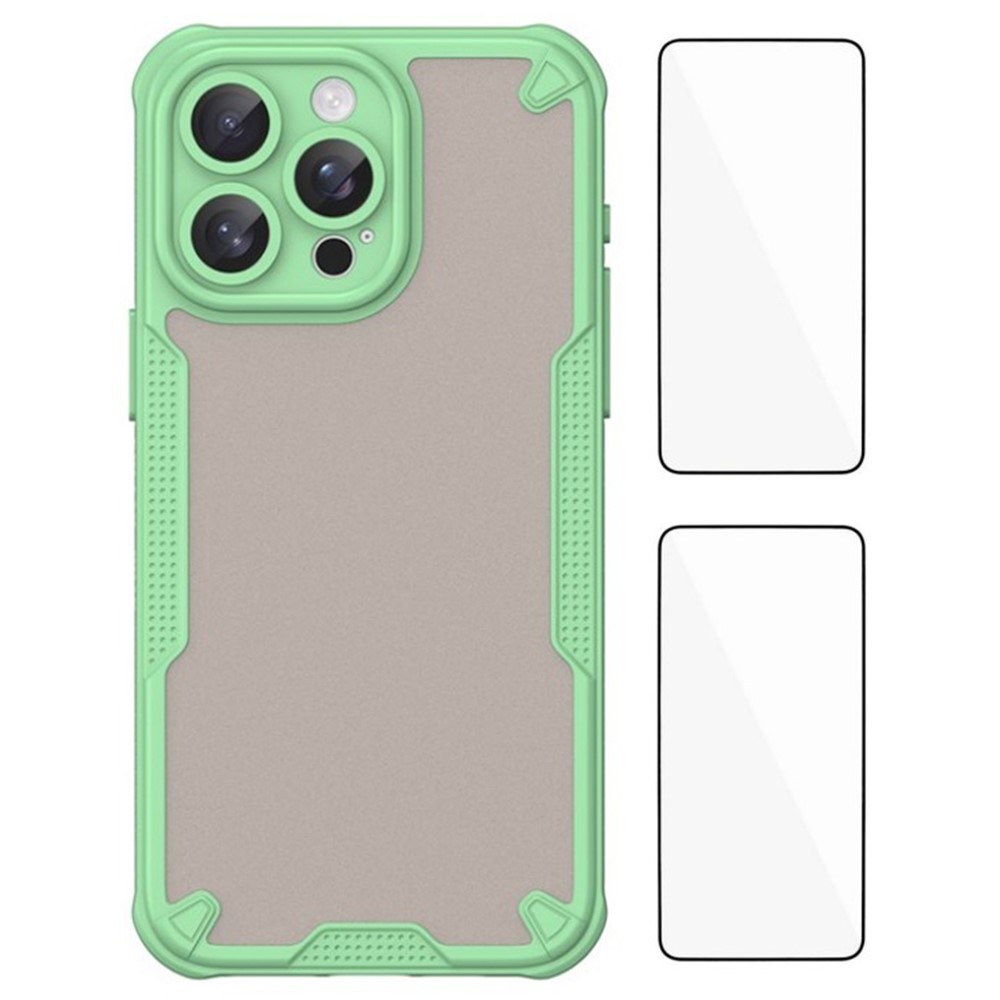 WANLONFENG MFFJ2 Series For iPhone 15 Pro Back Cover with 2PCS Tempered Glass TPU + Acrylic Phone Case - Green
