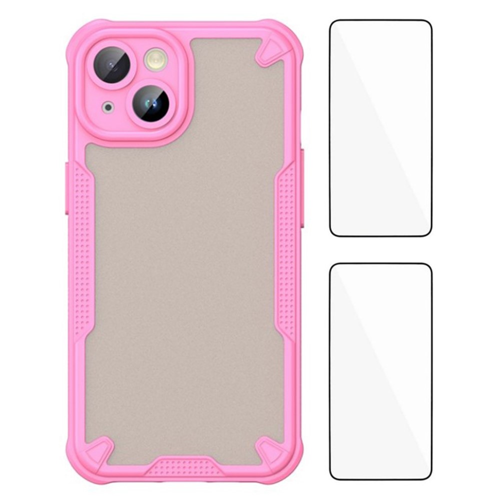 WANLONFENG MFFJ2 Series For iPhone 15 Back Cover with 2PCS Tempered Glass TPU + Acrylic Phone Case - Pink