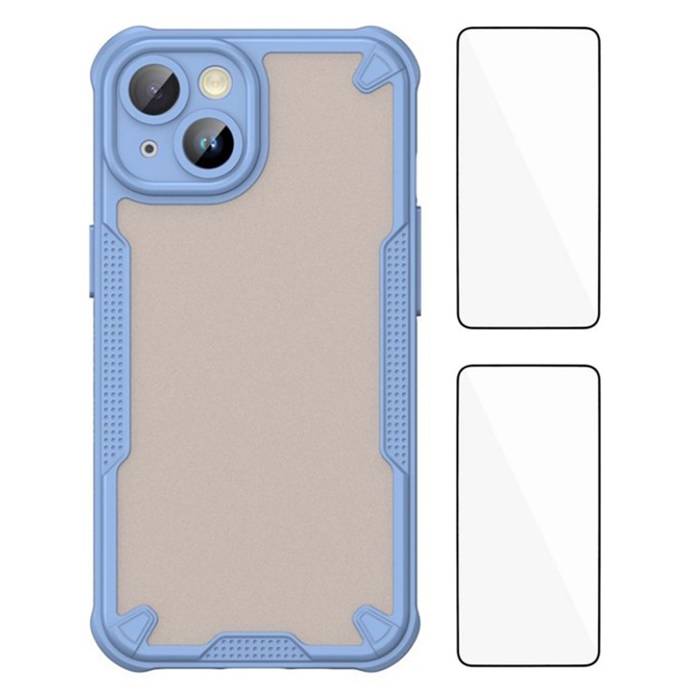 WANLONFENG MFFJ2 Series For iPhone 15 Back Cover with 2PCS Tempered Glass TPU + Acrylic Phone Case - Blue