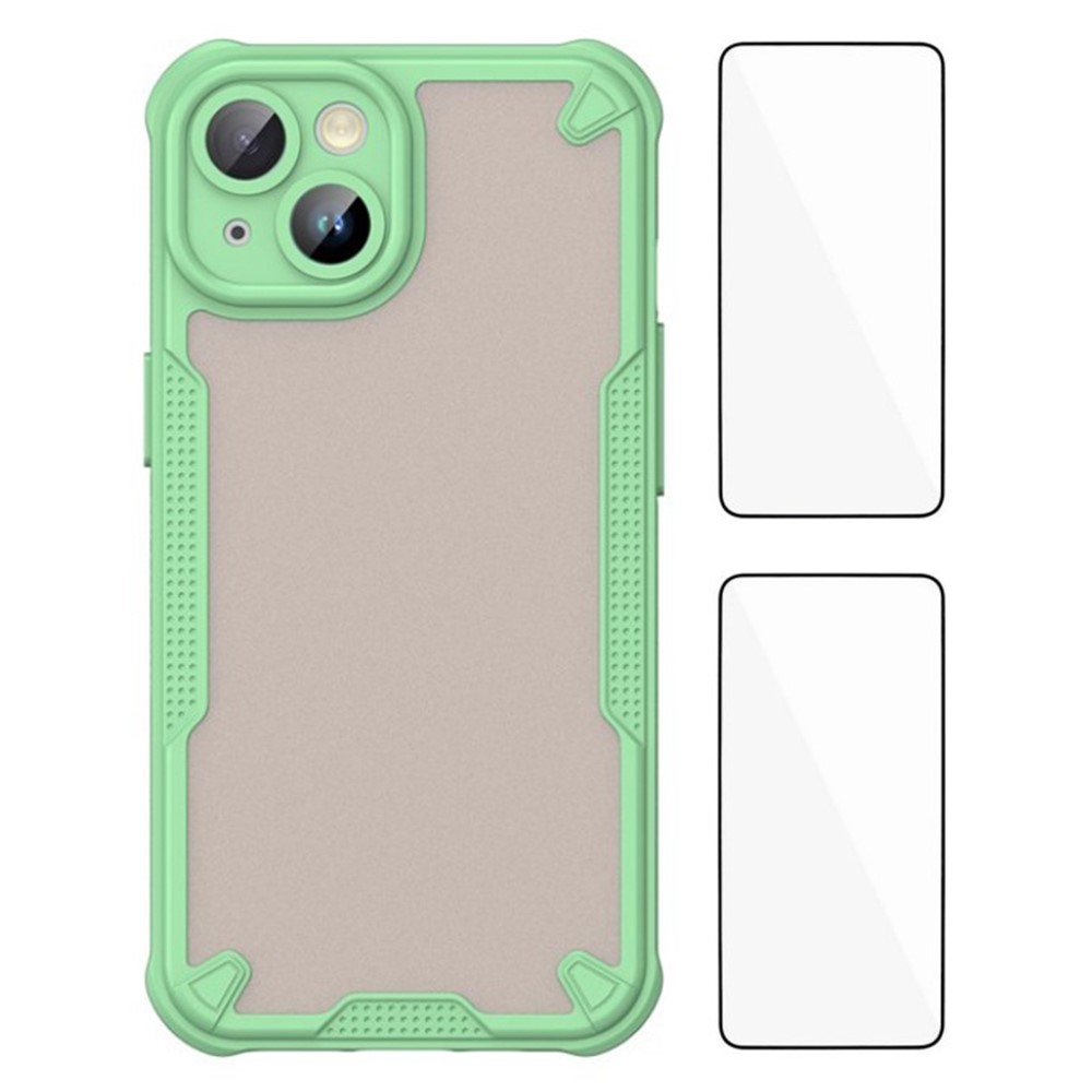 WANLONFENG MFFJ2 Series For iPhone 15 Back Cover with 2PCS Tempered Glass TPU + Acrylic Phone Case - Green