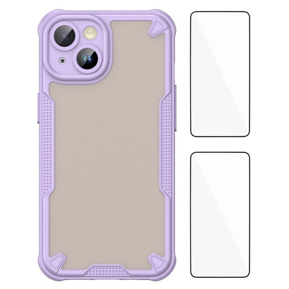 WANLONFENG MFFJ2 Series For iPhone 15 Back Cover with 2PCS Tempered Glass TPU + Acrylic Phone Case - Purple