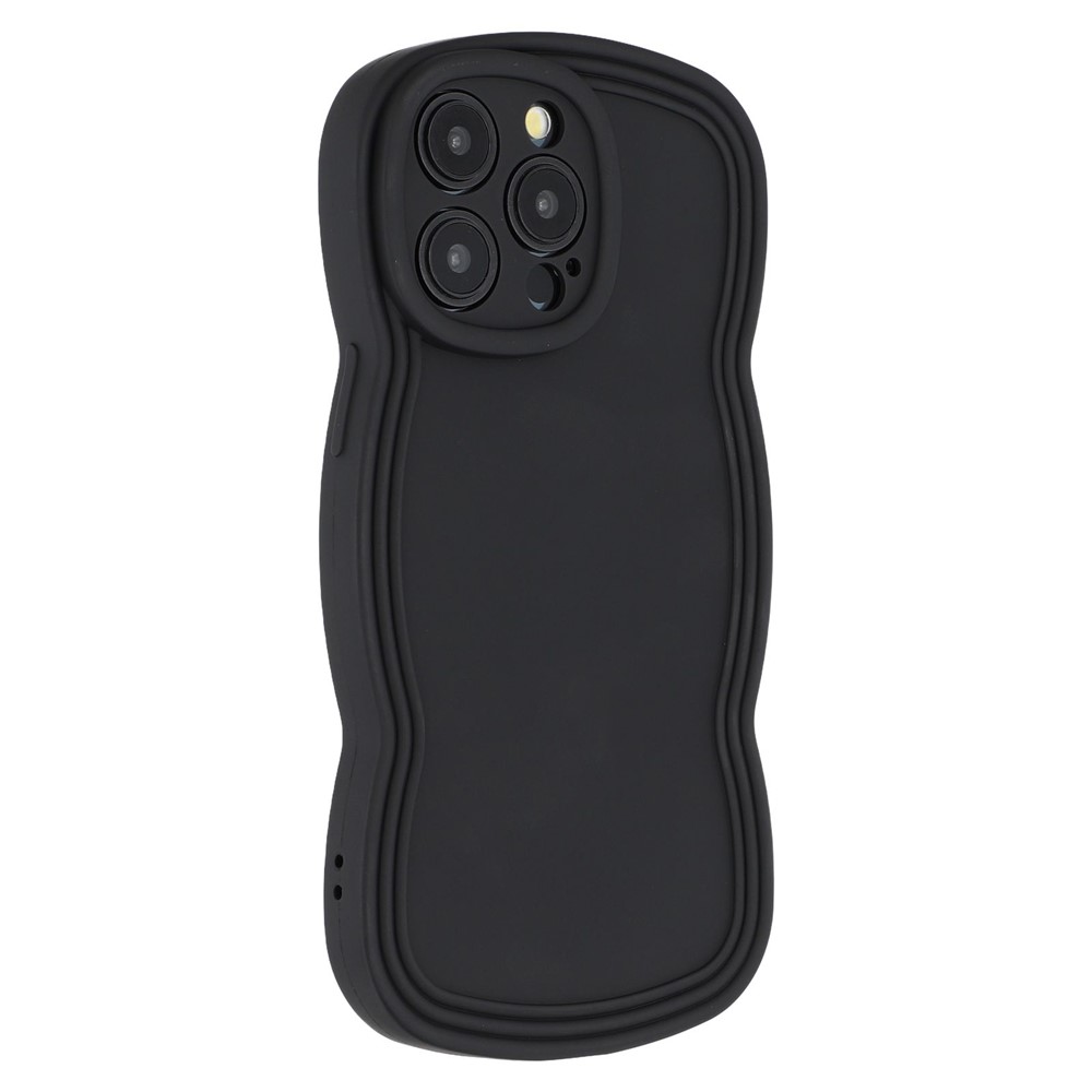 For iPhone 15 Pro Max Case Rubberized Protective TPU Phone Cover Curly Wave Frame - Black