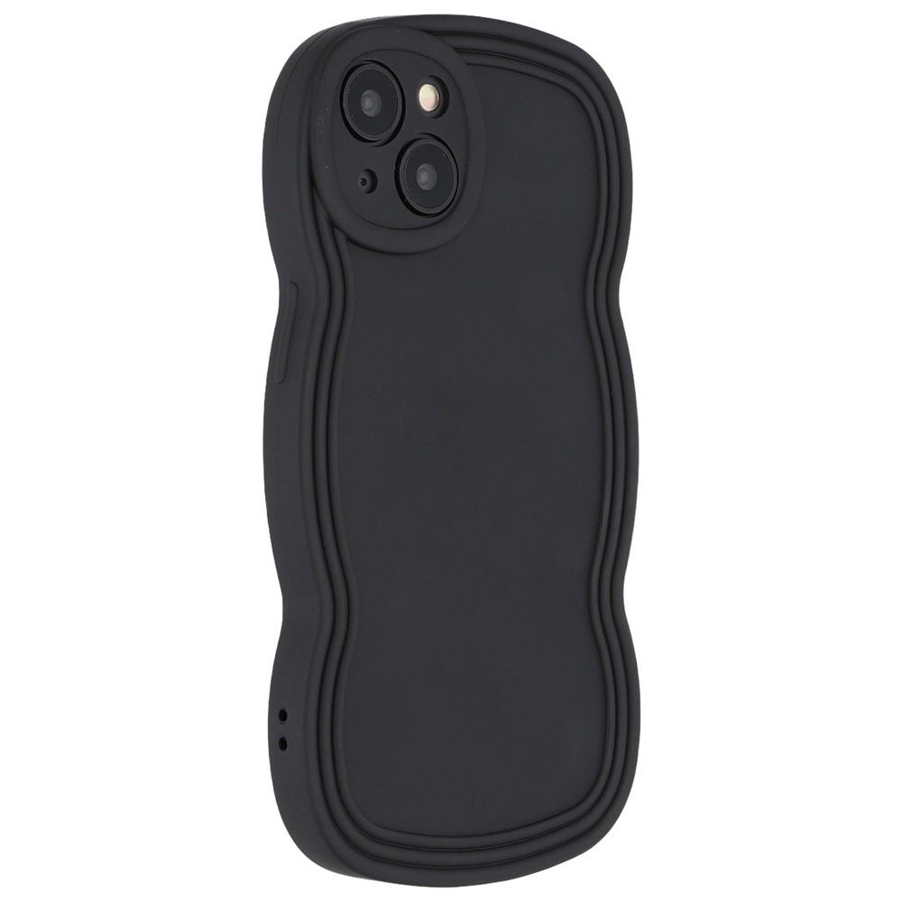 For iPhone 15 Case Rubberized Protective TPU Phone Cover Curly Wave Frame - Black