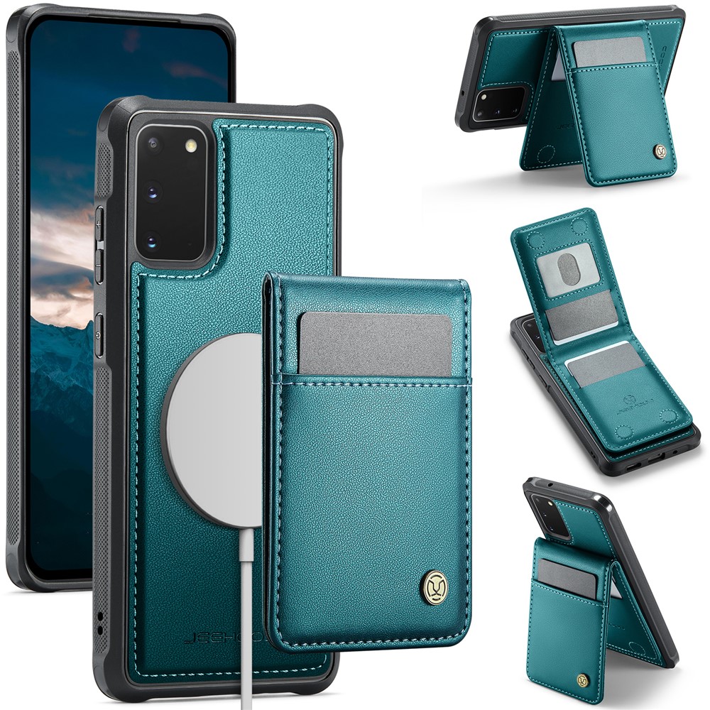 JEEHOOD For Samsung Galaxy S20 5G Leather Back Cover Magnetic Case  J06 Phone Case with Card Bag RFID Blocking - Blue