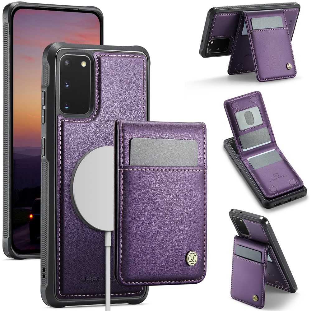 JEEHOOD For Samsung Galaxy S20 5G Leather Back Cover Magnetic Case J06 Phone Case with Card Bag RFID Blocking - Purple