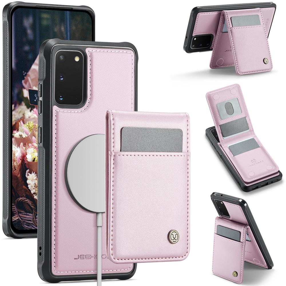 JEEHOOD For Samsung Galaxy S20 5G Leather Back Cover Magnetic Case  J06 Phone Case with Card Bag RFID Blocking - Pink