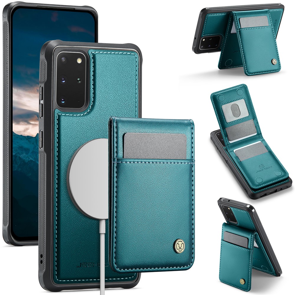 JEEHOOD For Samsung Galaxy S20 Plus 5G Leather Back Cover Magnetic Case J06 Phone Case with Card Bag RFID Blocking - Blue