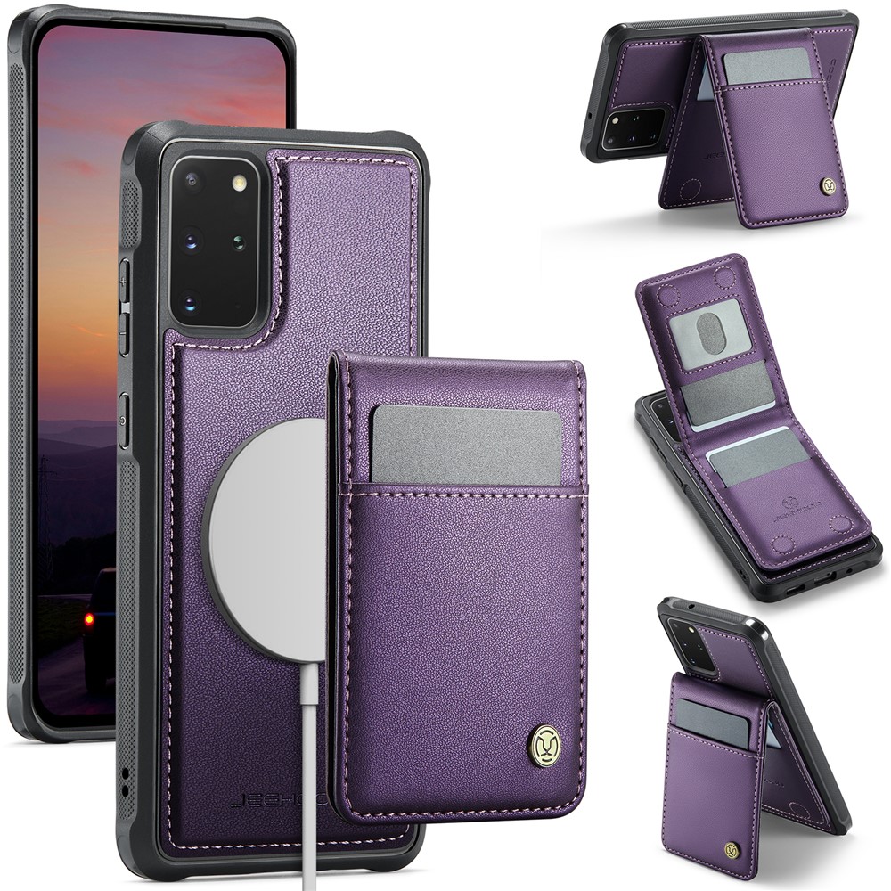 JEEHOOD For Samsung Galaxy S20 Plus 5G Leather Back Cover Magnetic Case J06 Phone Case with Card Bag RFID Blocking - Purple