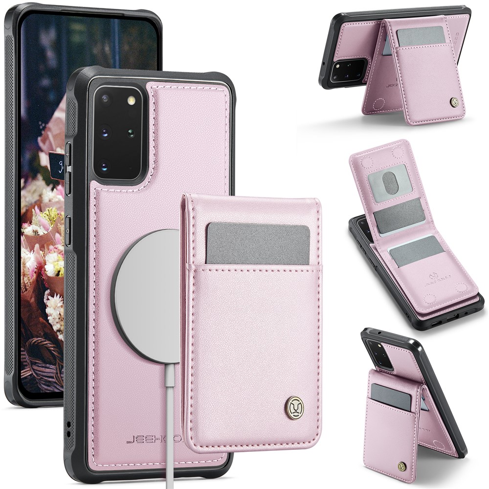 JEEHOOD For Samsung Galaxy S20 Plus 5G Leather Back Cover Magnetic Case J06 Phone Case with Card Bag RFID Blocking - Pink