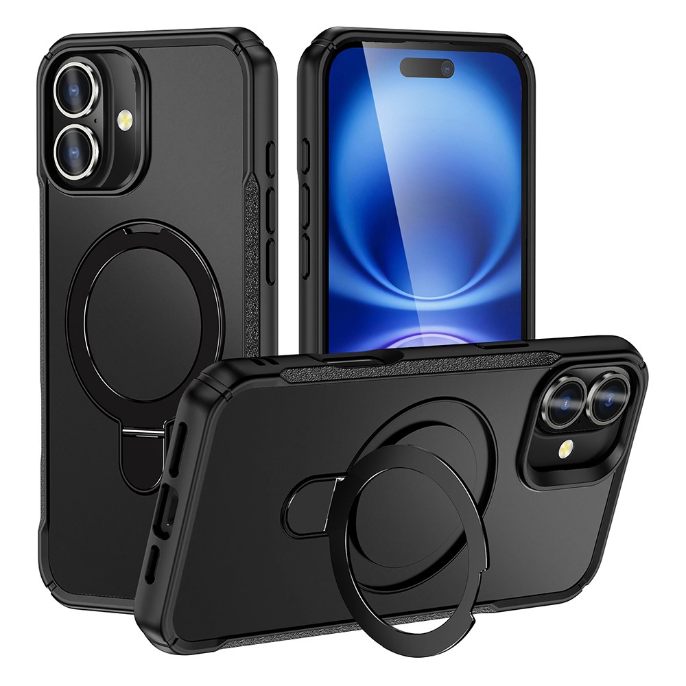 For iPhone 16 Plus Case with Magnetic Kickstand TPU + PC Anti Drop Phone Cover - Black