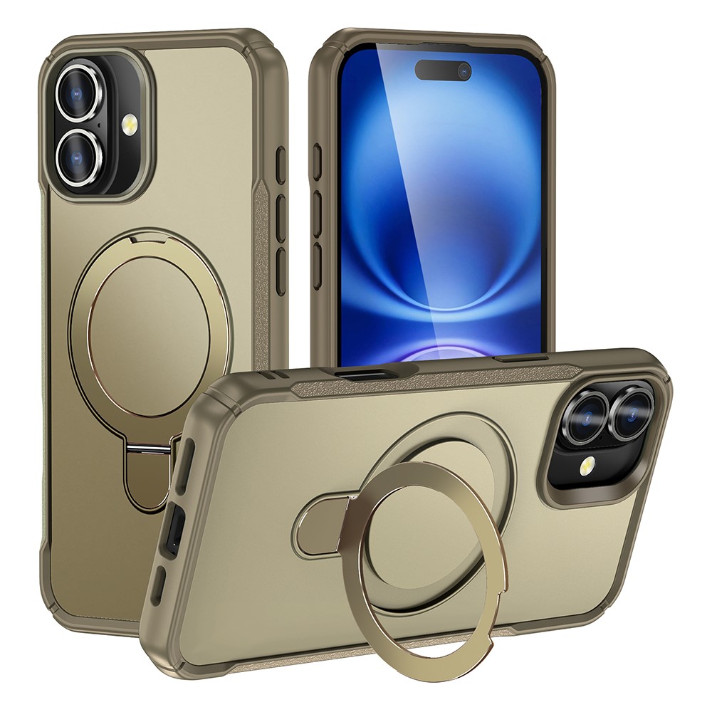For iPhone 16 Plus Case with Magnetic Kickstand TPU + PC Anti Drop Phone Cover - Khaki