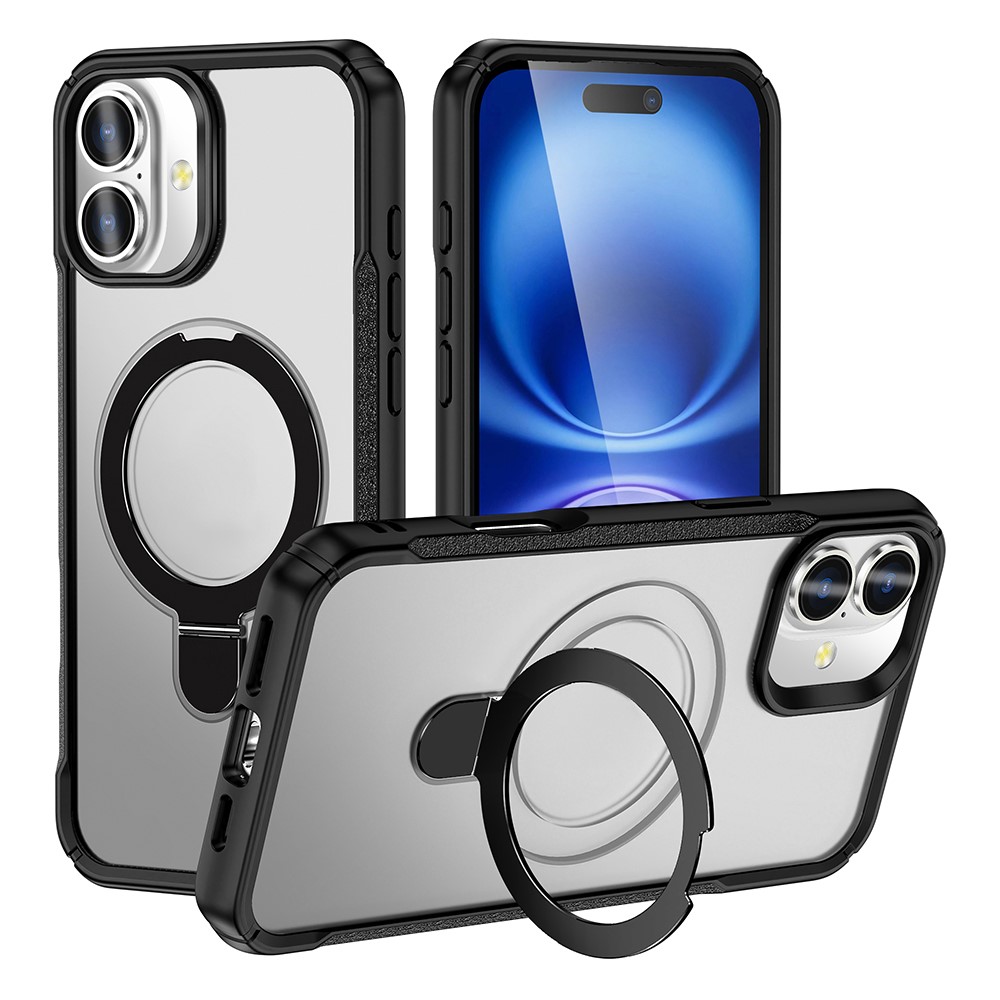 For iPhone 16 Plus Case with Magnetic Kickstand TPU + PC Anti Drop Phone Cover - Matte White